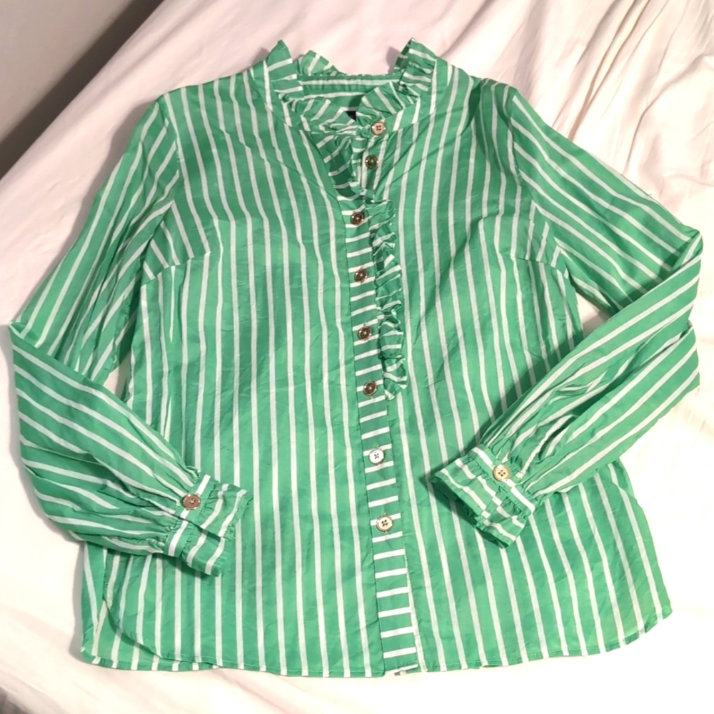 Talbot's Ruffle Blouse with Nautical Stripes - Picture 2 of 7